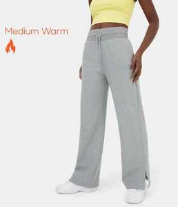 HALARA High Waisted Drawstring Side Pocket Split Wide Leg Fleece Casual Gray XL - Picture 1 of 8