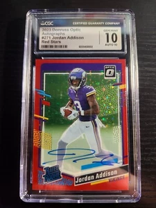 2023 Optic Jordan Addison Red Stars RC Auto /11 CGC10 #271 Vikings - Foto 1 di 2
