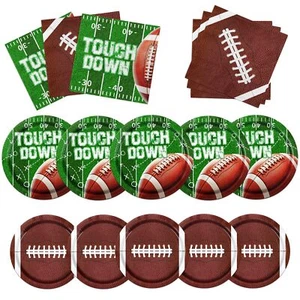 Football Party Supplies 100pcs Plates Napkins Game Day Tailgate Serves 25 - Picture 1 of 6