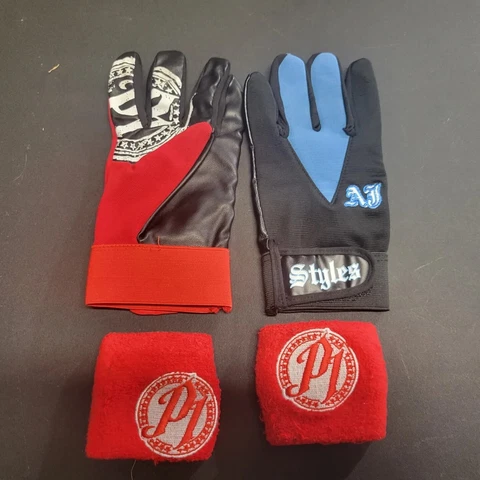 WWE Wrestling AJ Styles  Gloves/Wristband Lot. Phenomenal One NWA, TNA Impact Cover