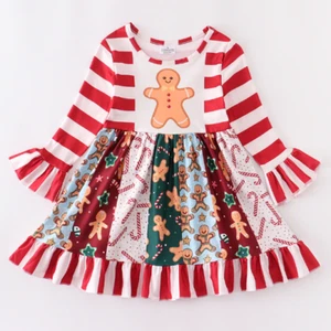 NEW Boutique Gingerbread Man Girls Christmas Panel Twirl Dress - Picture 1 of 7