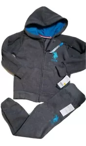 U.S. Polo Assn. Boys 2 Piece Hooded Tracksuit Set Size M(5/6 Dark Heather grey - Picture 1 of 8