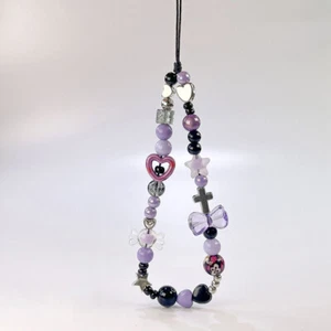 Y2K Purple Bowknot Heart Phone Lanyard Sweet Cool Beaded Mobile Phone Straps - Zdjęcie 1 z 5