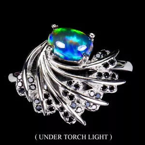 925 Anello Argento Sterling Ovale Nero Opale 7x5mm Spinello Gemma Gioielli 7 - Foto 1 di 10