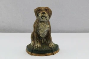 Tope de puerta vintage de hierro fundido marrón y blanco para perros sentados - Imagen 1 de 10