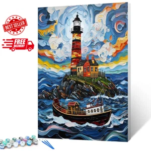 Graffitic Seascape DIY Paint by Numbers for Adults Sailing Boat DIY Oil Painting - Picture 1 of 8