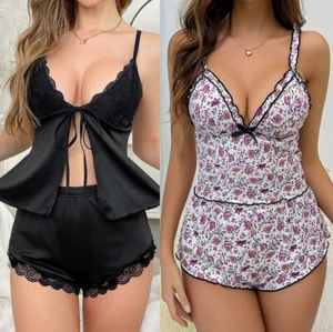 Women's Lace Nightwear Sexy Lingerie Top+Shorts Underwear Sleepwear Pajamas Set - Picture 1 of 64