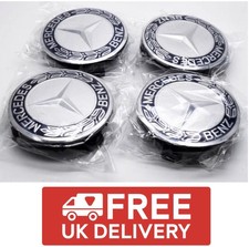 New Mercedes Benz Alloy Wheel Centre Caps 75mm Badges Blue Hub Emblem A C E G S