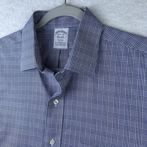 Brooks Brothers Camicia Uomo 16,5 34 L Regent Abito Non Ferro Blu Check Ufficio - Foto 1 di 7