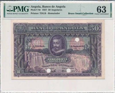 Banco de Angola Angola  50 Angolares 1927 Bruce Smart Collection PMG  63 - Image 1 of 3