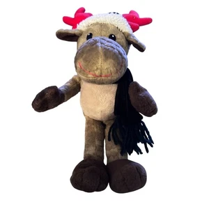 Christmas Moose Plush Toy Scarf Antlers Holiday Decoration legs move 9" - Bild 1 von 7