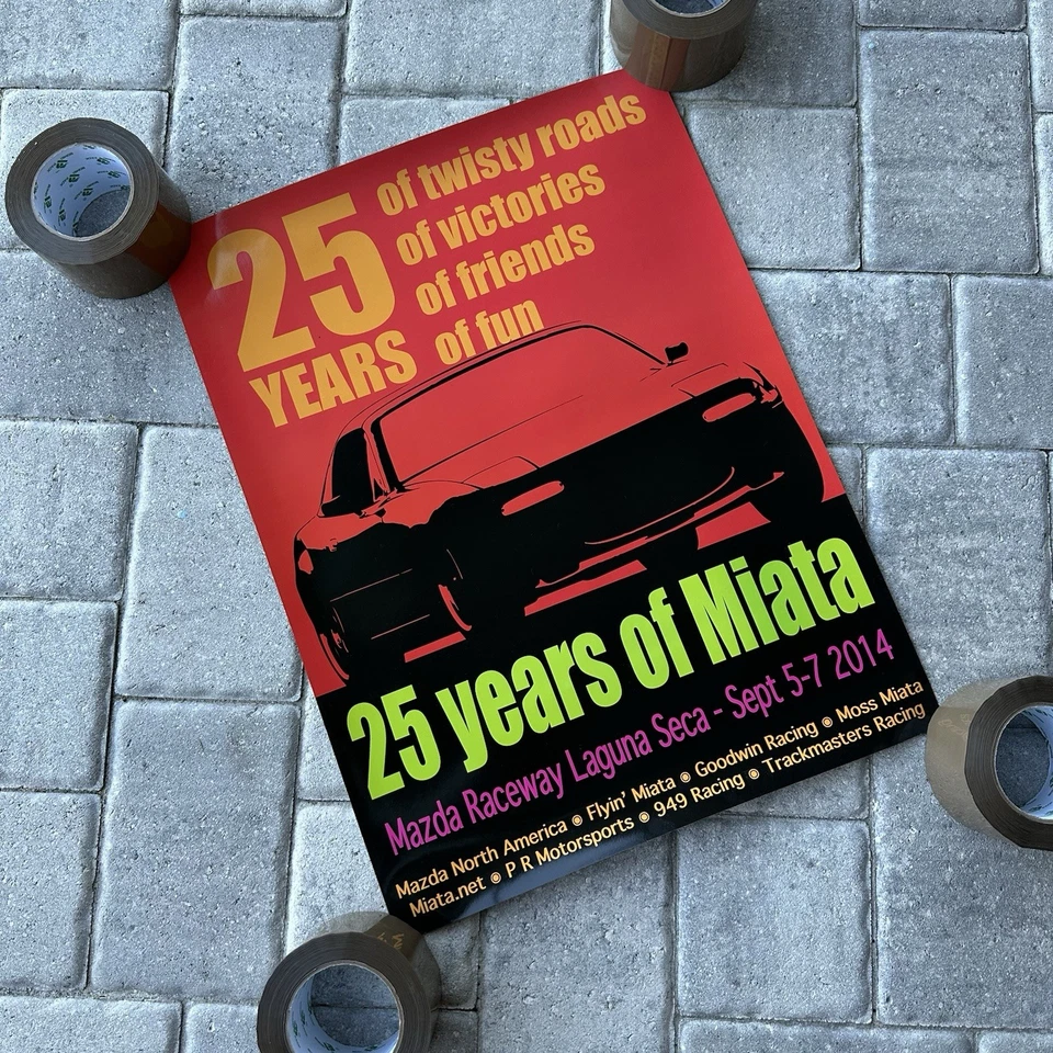 Mazda Miata Eunos Roadster MX-5 VINTAGE Poster Miatas Laguna Seca 2014 25 Years - Image 1 of 1