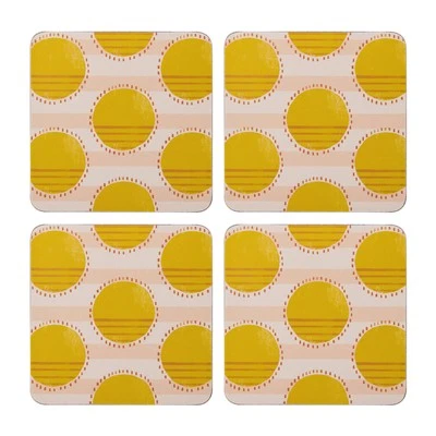 Creative Tops Set of 4 Spotty Yellow Coasters, Square Cork Backed 10.5 x 10.5cm - Image 1 of 4