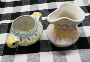 Azúcar y crema de porcelana multicolor vintage MacKenzie-Childs años 80 - Imagen 1 de 9