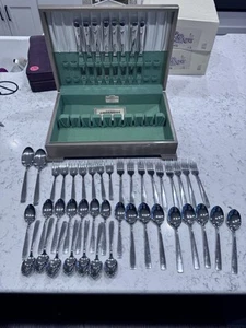 50 Pc Set Oneida USA Satin Accent Stainless Flatware Silverware Forks Spoons - Picture 1 of 12