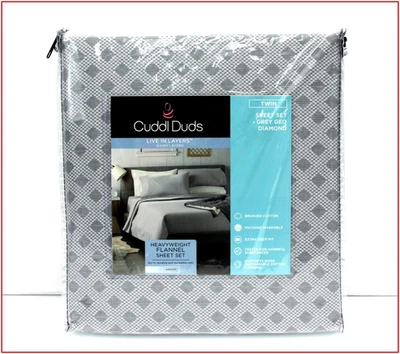 Cuddl Duds Heavy Weight Cotton FLANNEL Sheet Set - GRAY & WHITE - TWIN ❤️NEW❤️ - Image 1 of 4