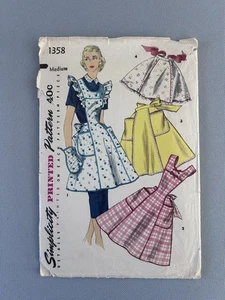 Vintage 1950s Simplicity Sewing Pattern 1358 Apron & Mitt Misses Med Cut - Picture 1 of 4