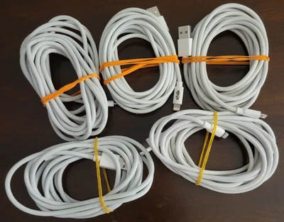 Lot of 5  USB Type-A to Lightning Charging Cables (Each cable is 10ft long) - Image 1 of 3