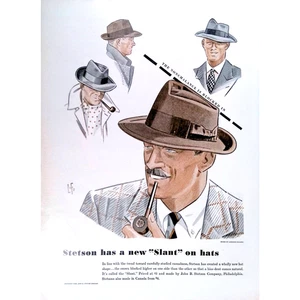 Stetson Men's Hats 1940 Print Ad Stetson has a New Slant 11"X14" - Picture 1 of 3
