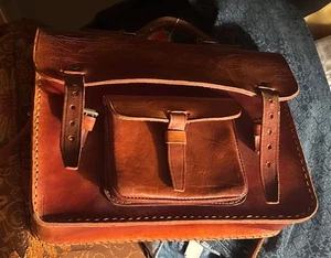 Vintage Leder handgenäht Messenger Umhängetasche braun Made in Guatemala - Bild 1 von 9