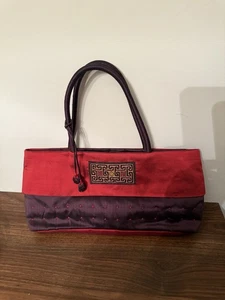 Bolso Craft Link Vietnam Seda Rojo Púrpura Este-Oeste Bordado Asa Superior NUEVO - Imagen 1 de 11
