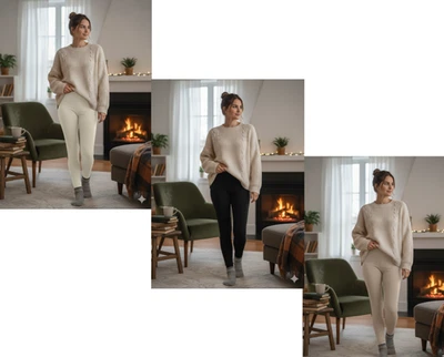 Womens Warm Generation Palm Leggings Thermal Leggings Black, Ivory or Beige - Image 1 of 4