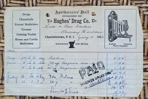 1942 Billhead Prince Edward Island Charlottetown Hughes Drug Company - Picture 1 of 2