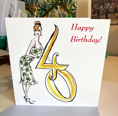 40TH BIRTHDAY CARD FOR HER;VINTAGE STYLE;GLAMOROUS;BRIGHT; SASSY;PARTY GIRL;GOLD - Image 1 of 4