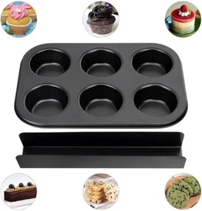 6 Cup Non-Stick Baking Oven Pan Tray Yorkshire Pudding Muffin Cake Cupcake New - Picture 1 of 6