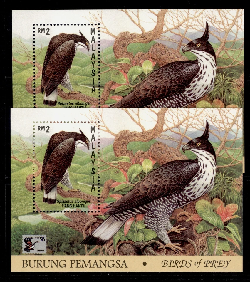 Mini hojas MALASIA QEII SG MS607aw/MS607bw, 1996 aves casi nuevas como nuevas. Cat 53€ Foto 1 de 1