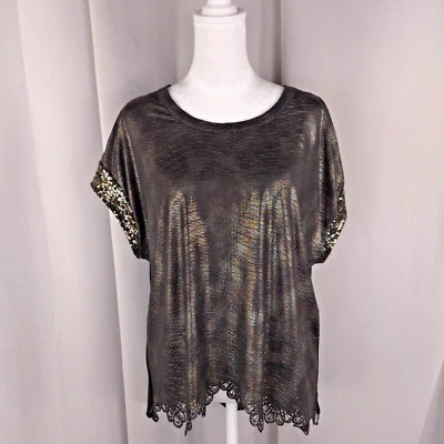 Miss Me Top Women Small Sheer Sequin Embellished Pullover Fairy Grunge Rock Glam - Image 1 of 4