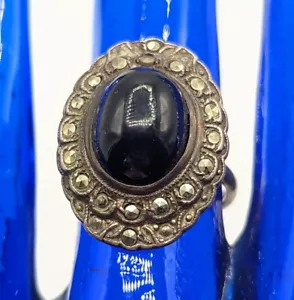 Vintage Sterlingsilber 925 oval schwarz Onyx Marcasit Art Deco Ring Größe 6 - Bild 1 von 12