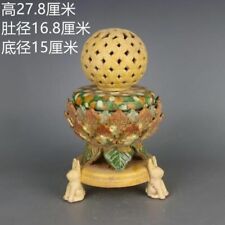 Tang Sancai ceramic hand-hollowed three-legged Buddhist lotus incense burner