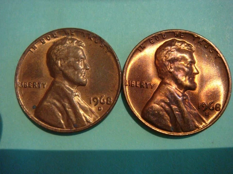 1968 D UNC & 1968 S Proof Lincoln Cents - all UNC, red BU Cover