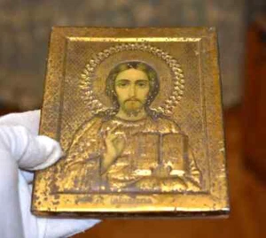 Vintage Jako icon Jesus Christ letter painting of the 19th century Russian - Foto 1 di 10