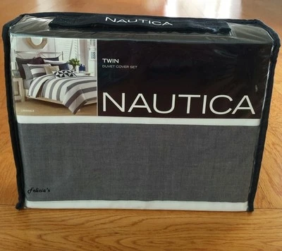 NAUTICA LAWNDALE AZUL MARINO BLANCO RAYAS DOBLE REVERSIBLE FUNDA NÓRDICA JUEGO FALSO 2 PIEZAS NUEVO Foto 1 de 4