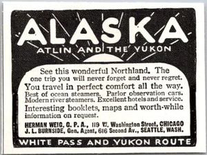 PRINT AD 1920 Alaska Atlin and Yukon White Pass Yukon Route Herman Weig SMALL - Picture 1 of 3