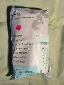 Zomee Breast Milk Storage Bags 120 CT 8 Oz BPA Free Freezer Safe Leak Proof - Picture 1 of 4