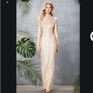 Dress the Population Lara Cream Sequin Cutout Long Sleeve Maxi Dress Gown Small - Picture 1 of 16
