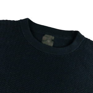 H&M Men's Cotton Blend Crewneck Ribbed Knit Jumper Sweater Navy Blue | XL