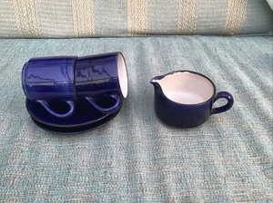 SET OF 2 Expresso Cups and Saucers + Milk Jug Cobalt Blue - Picture 1 of 4