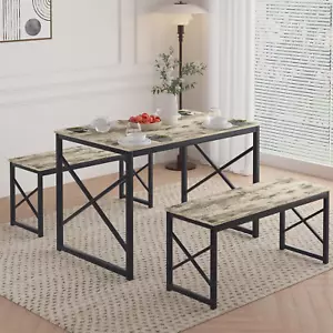 Kitchen Table with 2 Benches for 4, 43.3'' Wood Dining Room Dinette Sets with Me - Picture 1 of 7