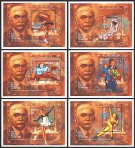 PALAU #328-33 50¢-$1 Winter Olympic Medalists - Set of 6 Souvenir Stamp Sheets - Picture 1 of 7