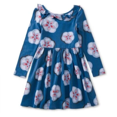 TEA COLLECTION Ruffled Neckline Skirted Dress - Blue - NWT Girls 12 - Image 1 of 2