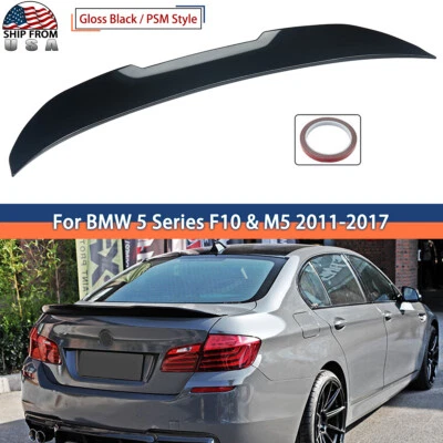 For 11-17 BMW 5 Series F10 F18 528i 550i 535i Gloss Black PSM Style Rear Spoiler - Image 1 of 4