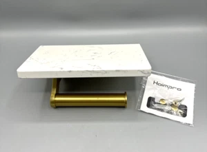 Brushed Gold Stainless Steel Toilet Paper Holder with White Marble Shelf - Picture 1 of 8
