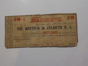 Civil War Confederate 1862 50 Cents Note Western & Atlantic Railroad Georgia - Picture 1 of 2