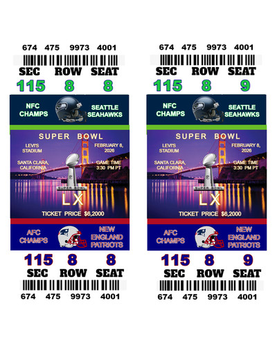 SUPER BOWL 60 PATRIOTS VS SEAHAWKS (2) SIDE BY SIDE COMMEMORATIVE GAME ...