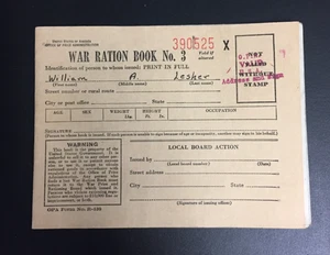 War Ration Book No. 3 with Stamps, William Lesher - Picture 1 of 2
