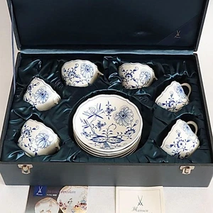 Meissen Blue Onion Cup Saucer Set Of 6 Original Box - Picture 1 of 15